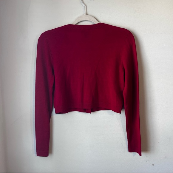 Talbots Pure Merino Wool Cropped Cardigan Red Petite Small Button Closure - Picture 4 of 5